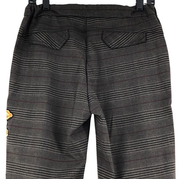 BYE Womens Size M Pants Plaid Floral Applique Stretch Brown Made in Italy - Picture 6 of 12